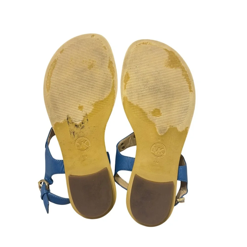 Michael Kors Plate Thong Sandals Women 6M‎ Blue Saffiano Leather Flat Logo